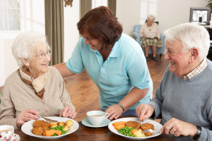 Picture of a Carer helping an elderly person working on a laptop